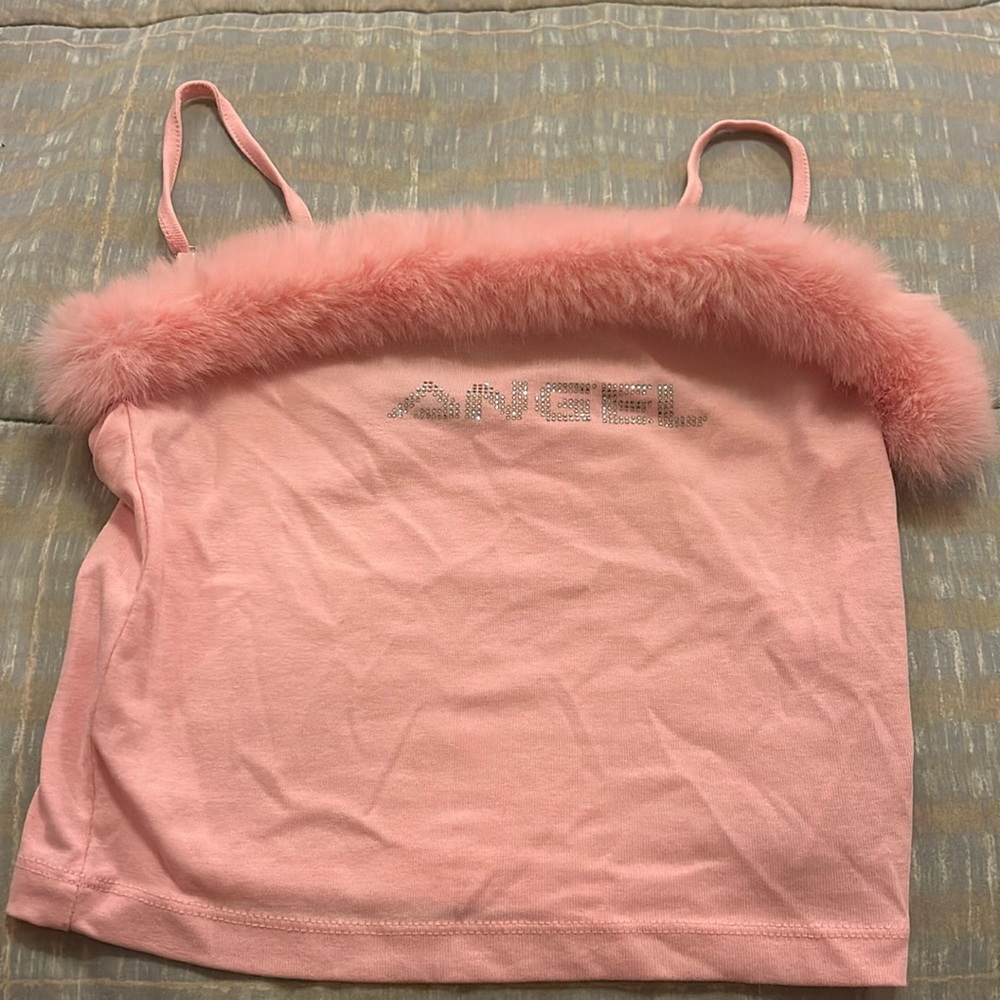 forever 21 pink angel rhinestone tank top